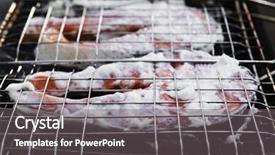  Presentation with grilling - PPT layouts featuring grilling salmon steak with milk cream in grid over barbecue background and a gray colored foreground