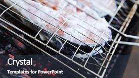  Presentation with grilling - PPT layouts featuring grilling salmon steak with milk cream in grid over barbecue background and a ocean colored foreground