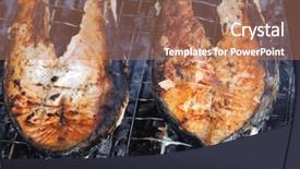  Presentation with grilling - Cool new presentation theme with grilling salmon steak with milk cream in grid over barbecue backdrop and a coral colored foreground