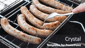  Presentation with grilling - Slides featuring grilling-sausages-on-the-steel background and a dark gray colored foreground