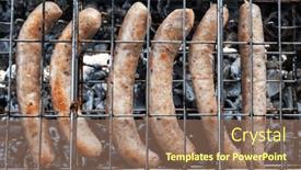  Presentation with grilling - Presentation consisting of grilling-sausages-on-the-steel background and a coral colored foreground