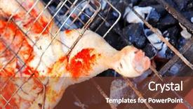  Presentation with bbq chicken - PPT theme consisting of grilling spiced chicken in grid on charcoal bbq with tomatoes and vegetables background and a tawny brown colored foreground
