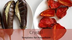  Presentation with grilling - PPT theme enhanced with grilling-vegetables-on-plate-barbecued background and a red colored foreground