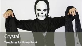  Presentation with grim reaper - Theme with grim reaper - caucasian little girl in halloween background and a gray colored foreground