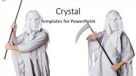  Presentation with crime halloween concept blood dripping - Audience pleasing slide deck consisting of grim reaper - monster with scythe in halloween backdrop and a white colored foreground