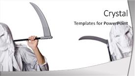  Presentation with crime halloween concept blood dripping - Beautiful presentation theme featuring grim reaper - monster with scythe in halloween backdrop and a white colored foreground