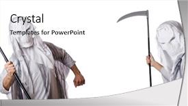  Presentation with grim reaper - Colorful presentation design enhanced with grim reaper - monster with scythe in halloween backdrop and a white colored foreground