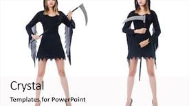  Presentation with halloween - Slide set featuring grim reaper - woman in halloween concept background and a  colored foreground