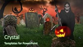  Presentation with grim reaper - Audience pleasing slide set consisting of grim reaper on graveyard halloween backdrop and a tawny brown colored foreground