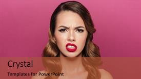  Presentation with lady - Slide deck enhanced with grimace - displeased brunette cau asian lady background and a red colored foreground