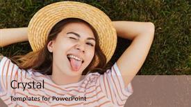  Presentation with top hat - Colorful slides enhanced with grimace - top view of a cheerful backdrop and a  colored foreground