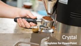  Presentation with cafe - PPT theme having grinder - cropped image of barista holding background and a coral colored foreground