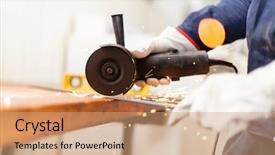  Presentation with manufacture - PPT layouts with grinder on a metal background and a  colored foreground