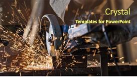  Presentation with sheet metal - Beautiful PPT theme featuring grinding-cutting-metal-sheet backdrop and a tawny brown colored foreground