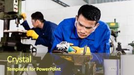  Presentation with industrial workers - Slides enhanced with grinding tool and power drill background and a tawny brown colored foreground