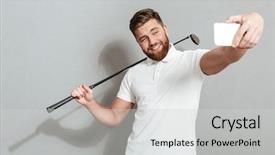  Presentation with happy birthday gold - Presentation theme having grip - funny happy golfer making selfie background and a  colored foreground
