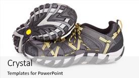  Presentation with running shoes - Presentation design enhanced with grip - trail running shoes isolated background and a white colored foreground
