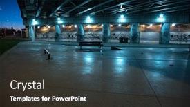  Presentation with city chicago - Colorful slide deck enhanced with gritty dark chicago highway bridge underpass and city street with traffic and a bench at night backdrop and a tawny brown colored foreground