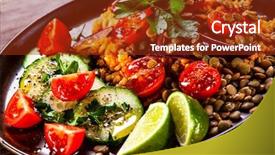  Presentation with leafy vegetables farm to table - Cool new PPT layouts with groats with lentils and vegetables backdrop and a tawny brown colored foreground