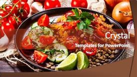  Presentation with leafy vegetables farm to table - Presentation theme having grit - groats with lentils and vegetables background and a crimson colored foreground