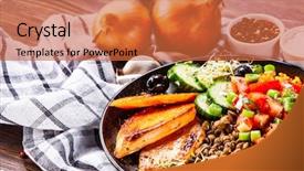  Presentation with mushrooms farm to table vegetables - Presentation design featuring groats with lentils and vegetables background and a  colored foreground