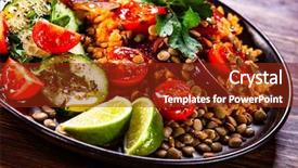  Presentation with leafy vegetables farm to table - Amazing PPT layouts having groats with lentils and vegetables backdrop and a  colored foreground