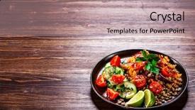  Presentation with leafy vegetables farm to table - PPT layouts with groats with lentils and vegetables background and a  colored foreground