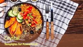  Presentation with leafy vegetables farm to table - Beautiful PPT theme featuring groats with lentils and vegetables backdrop and a  colored foreground