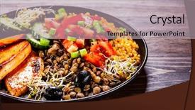  Presentation with leafy vegetables farm to table - Slide deck with groats with lentils and vegetables background and a  colored foreground