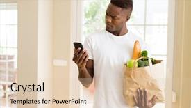  Presentation with online app - Presentation theme enhanced with groceries and using smarpthone buying background and a lemonade colored foreground