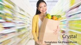  Presentation with hand holding puzzle piece - Beautiful theme featuring groceries in market or department backdrop and a lemonade colored foreground