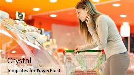  Presentation with supermarket - Audience pleasing PPT theme consisting of grocers store - woman shopping at the supermarket backdrop and a lemonade colored foreground
