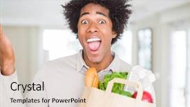  Presentation with african american couples - Audience pleasing presentation design consisting of grocery - african american man holding groceries bag backdrop and a  colored foreground