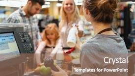  Presentation with cash - Presentation theme consisting of grocery - cheerful family standing cash background and a coral colored foreground