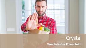  Presentation with bag - Audience pleasing slide deck consisting of grocery - handsome man holding groceries bag backdrop and a coral colored foreground