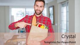  Presentation with bag - Beautiful theme featuring grocery - handsome man holding groceries bag backdrop and a lemonade colored foreground