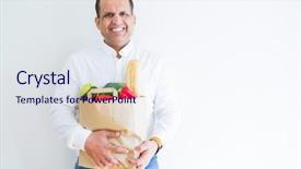  Presentation with teeth - Cool new PPT theme with grocery - middle age man holding groceries shopping backdrop and a sky blue colored foreground