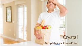 Presentation with face head in anatomy - Amazing slide set having grocery - middle age man holding groceries shopping backdrop and a lemonade colored foreground