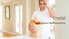  Presentation with bag - Theme enhanced with grocery - middle age man holding groceries shopping background and a lemonade colored foreground