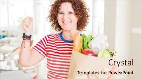 Presentation with paper bag - Cool new slides with grocery - senior woman holding paper bag full backdrop and a lemonade colored foreground