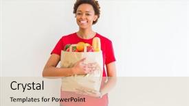  Presentation with african american teen girls - Presentation design consisting of grocery - young african american woman holding paper background and a lemonade colored foreground