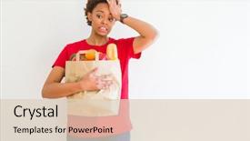  Presentation with generational african american culture and food - Slide deck consisting of grocery - young african american woman holding paper background and a lemonade colored foreground