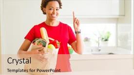  Presentation with african american couples - Slides enhanced with grocery - young african american woman holding paper background and a coral colored foreground