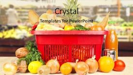  Presentation with products supermarket - Presentation theme having grocery bag - brown table and on background background and a yellow colored foreground