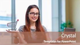  Presentation with online shopping and delivery - Theme having grocery cart - businesswoman in online shopping concept background and a  colored foreground