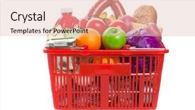  Presentation with shopping - PPT layouts consisting of grocery cart - shopping basket full of fresh background and a lemonade colored foreground