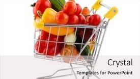  Presentation with shopping trolley - PPT theme enhanced with grocery cart - shopping trolley full of goods background and a lemonade colored foreground