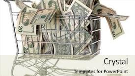  Presentation with mario cart - Audience pleasing PPT theme consisting of grocery cart full of cash backdrop and a soft green colored foreground