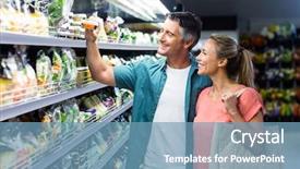  Presentation with products supermarket - Amazing PPT layouts having grocery market - happy couple at the supermarket backdrop and a  colored foreground