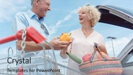  Presentation with senior couple - Amazing PPT layouts having grocery shopping - low-angle view of a cheerful backdrop and a light blue colored foreground